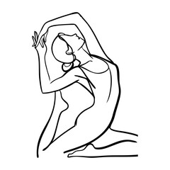 Dibujo sencillo con líneas de una mujer sentada en una posición de yoga © teracreonte