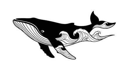 Obraz premium Whale with Waves Illustration Marine Mammal Art Ocean Creature Design.