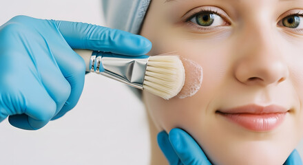 Woman Receiving Makeup Application on Face.