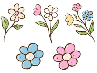 Flower hand drawn vector bouquet ornament, flower feel playful, a charming assortment of hand-drawn flowers in vibrant colors, perfect for a whimsical touch. These artistic floral illustrations 