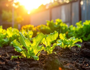 Green lettuce plants growing in garden.