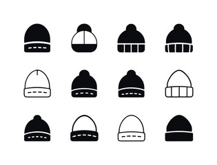 Fototapeta premium Beanie Logo Icons. beanies. Icon set. Set Logo of beanies: stitched seam. harmonious logo variations of the same emblematic concept, each with different