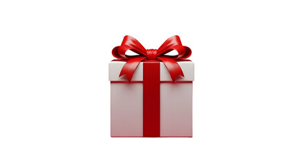 Obraz premium A white gift box with a red ribbon and bow isolated on transparent background