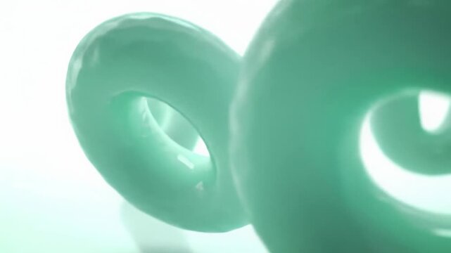 Soft-sculpted, translucent light-green abstract 3D forms glide slowly in a luminous white void with bokeh, creating a calm and contemplative atmosphere for wellness concepts