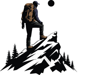 High-quality hiking vector illustration perfect for outdoor adventure, camping, travel branding, t-shirt design and digital projects.