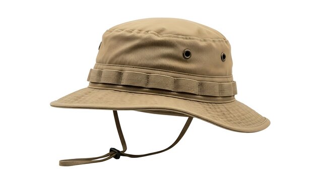 Khaki boonie hat isolated cut out on white background. With shadow. AI GENERATED.
