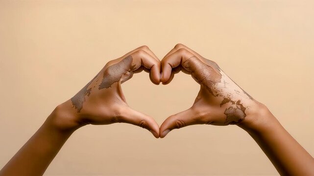 Human hands forming heart shape against soft sky expressing connection affection unity and emotional bond through simple meaningful gesture