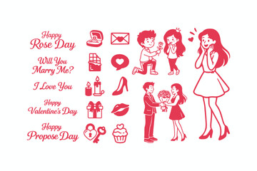 Cute Love and Proposal Doodle Illustration Pack for Valentine Designs