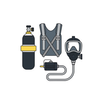 Self Contained Breathing Apparatus SCBA Vector Icon for Firefighter and Industrial Rescue Gear