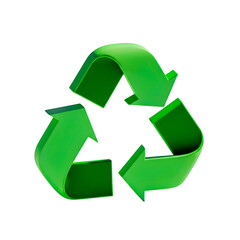 Obraz premium Green recycling symbol with 3D arrows isolated on transparent background