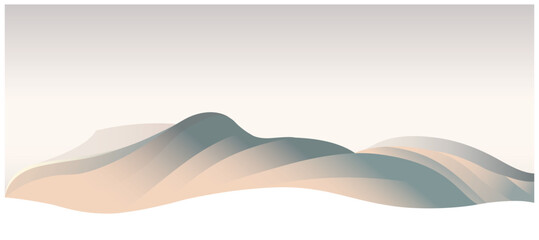 Minimal abstract vector illustration landscape with pastel gradients and flowing shapes. Calm background hills, featuring smooth curves and neutral tones.