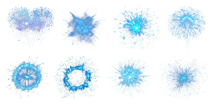 PNG Vibrant blue fireworks display, element set on transparent background