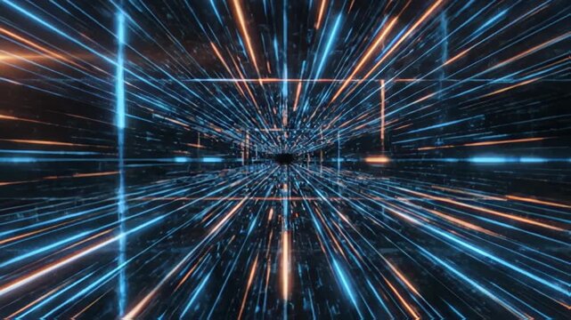 Abstract data stream tunnel effect cyber network speed of light concept
