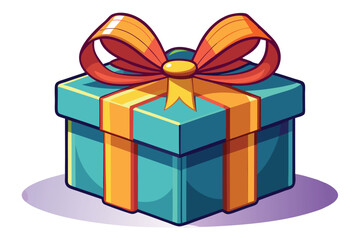 Fototapeta premium Wrapped teal gift box showcases a bright orange ribbon and bow accent