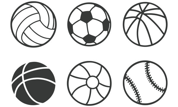 Sports Ball Icons &ndash; Soccer, Basketball, Baseball, Volleyball, Football & Tennis Vector Set .