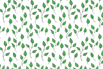 Hand Drawn Green Leaves Seamless Pattern