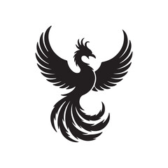 Obraz premium Phoenix Bird Silhouette with Spread Wings Minimal Vector Logo