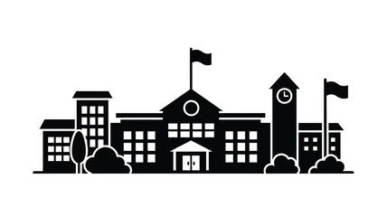 Obraz premium a detailed silhouette of a stately building with flags and a clock tower