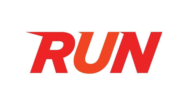 bold red run text design against a stark white background silhouette