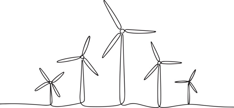 Continuous one line drawing set windmills or wind turbines.one line vector illustration with out background