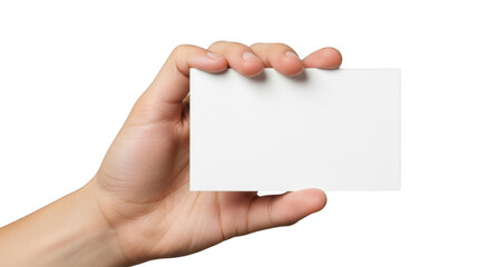 Obraz premium Hand holding blank paper card isolated on transparent background