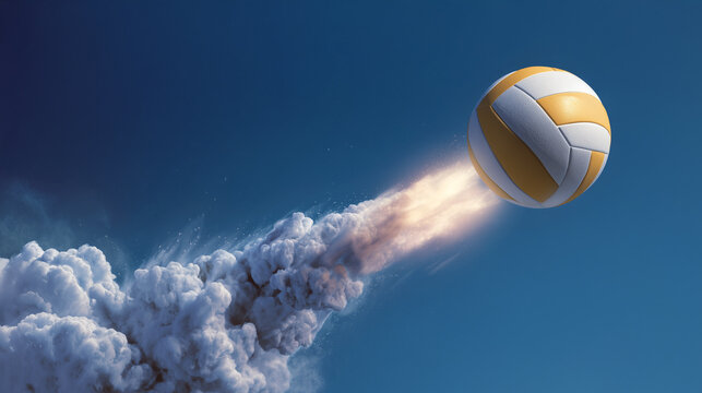 Volleyball fliegt explosionsartig durch die Luft und zieht einen Schweif aus Rauch hinter sich her.