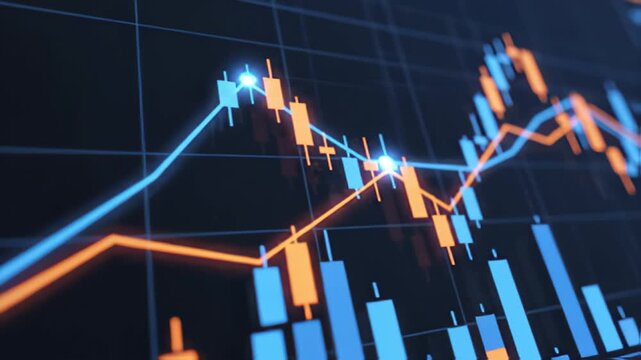 Abstract financial chart display with candlesticks and dynamic lines
