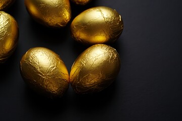 Obraz premium Luxury Gold Easter Eggs Still Life, Minimal Dark Background