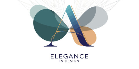 Vector illustration of an abstract bird design element featuring a brand logo concept that combines a butterfly and flower symbol for a modern business identity art