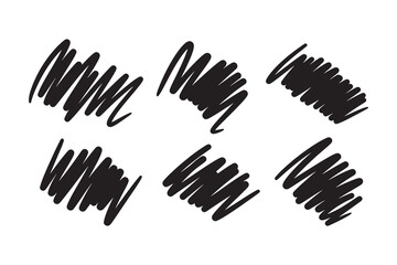 Hand drawn black marker scribbles set
