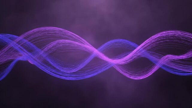 wave of neon light forms sine oscillation pattern. energy and signal flow along frequency lines. abstract motion creates layered waveform art. smooth pulsing ribbon forms digital motif. hue gradient.