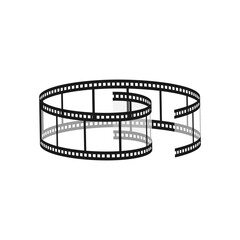 Rolled transparent film strip isolated on white background. Vector illustration