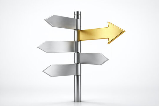 Directional Signpost with One Golden Arrow - Decision Making and Right Choice Concept