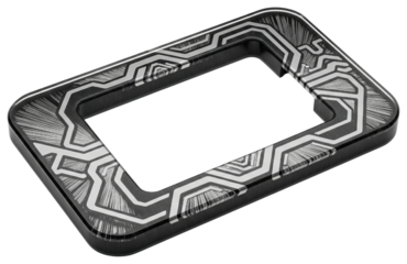 Rectangular black frame featuring silver electronic technical pattern isolated with transparent background