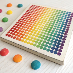 Colorful mosaic art with rainbow pattern and scattered beads