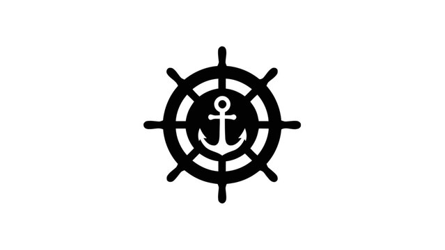 Vector illustration of a nautical maritime concept, ship wheel with anchor symbol, on transparent background