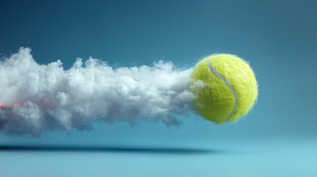 Kraftvoll geschlagener Tennisball zieht explosionsartigen Schweif aus Rauch hinter sich her