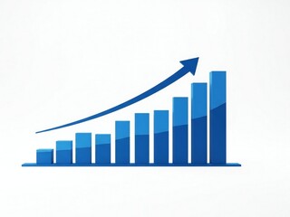 Upward growth trend demonstrated by increasing bar graph isolated on white background