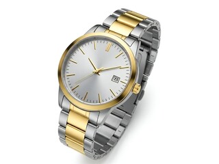 Elegant two-tone watch with silver and gold accents isolated on white background