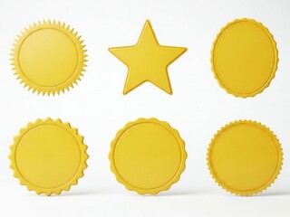 Collection of golden badges and stars isolated on white background