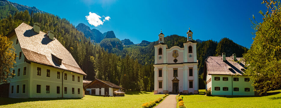 Maria Kirchental sanctuary on a sunny summer day at Sankt Martin bei Lofer, Zell am See, Salzburg, Austria