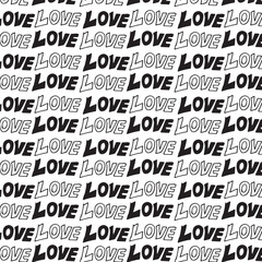 Black and white love lettering seamless pattern.  Romantic patterns for wedding invitations, greeting cards, scrapbooking, print, gift wrap. Valentines day