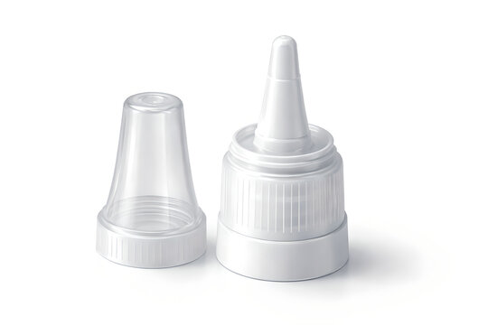 Photorealistic 3D macro product-shot of a single unbranded pen needle fully capped (inner and outer cap), needle tip not visible, detailed plastic cap texture with subtle molding seams, micro-scratche