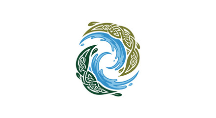 Naklejka premium Intertwined Green and Blue Swirls, water and nature Celtic knot logo, isolated white background