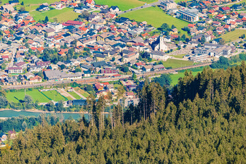 Far view of Kuchl seen from Rossfeld Panorama Road, Berchtesgaden, Bavaria, Germany