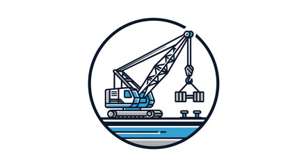 Fototapeta premium Industrial Port Crane Lifting Heavy Load from Water, Isolated White Background, Maritime Construction
