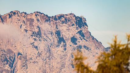 Far view of Mount Untersberg seen from Rossfeld Panorama Road, Berchtesgaden, Bavaria, Germany