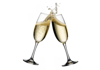 Champagne glasses clinking together celebration party isolated on a transparent background