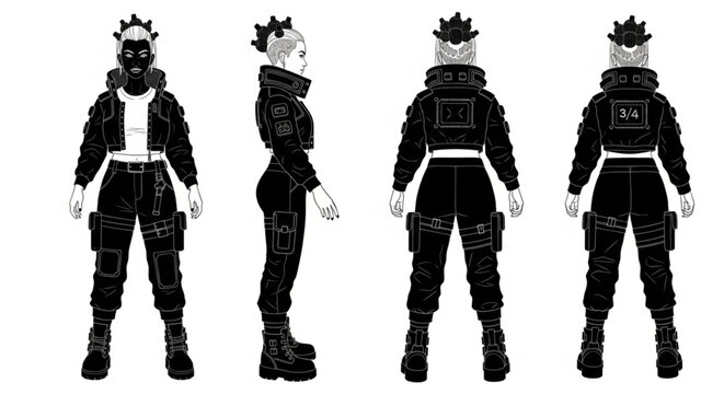 Cyberpunk Female Character Turnaround Sheet &ndash; Futuristic Outfit Concept Art