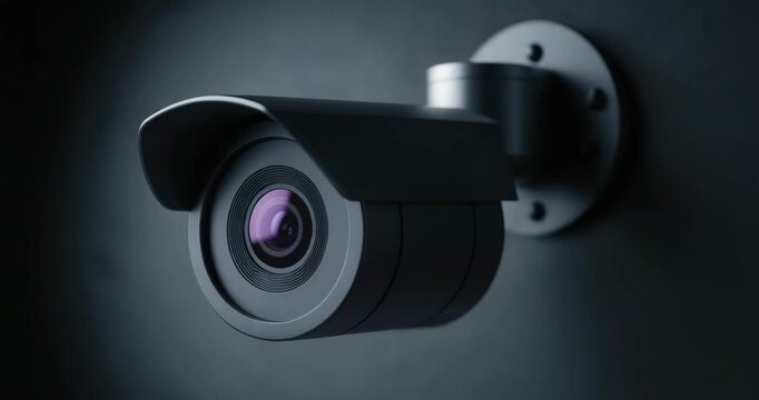 Close up of a black security camera mounted on a wall surveillance system
